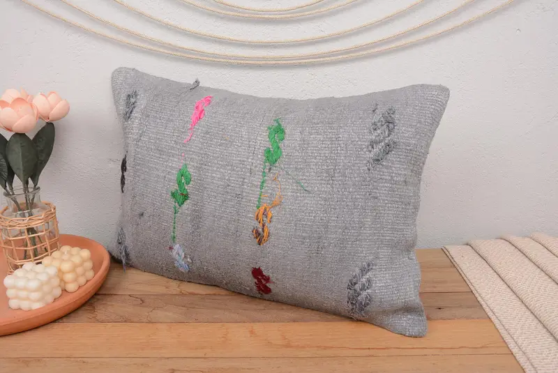 Meditation Pillow Cover, Yoga Pillow Cover, Boho Pillow Sham Cover, Pillow Cover, Pillow for Sofa, 16x24 Gray Pillow Cover, Throw Kilim Pillow - 4