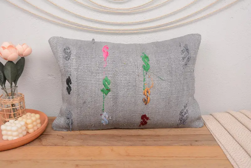 Meditation Pillow Cover, Yoga Pillow Cover, Boho Pillow Sham Cover, Pillow Cover, Pillow for Sofa, 16x24 Gray Pillow Cover, Throw Kilim Pillow - 2