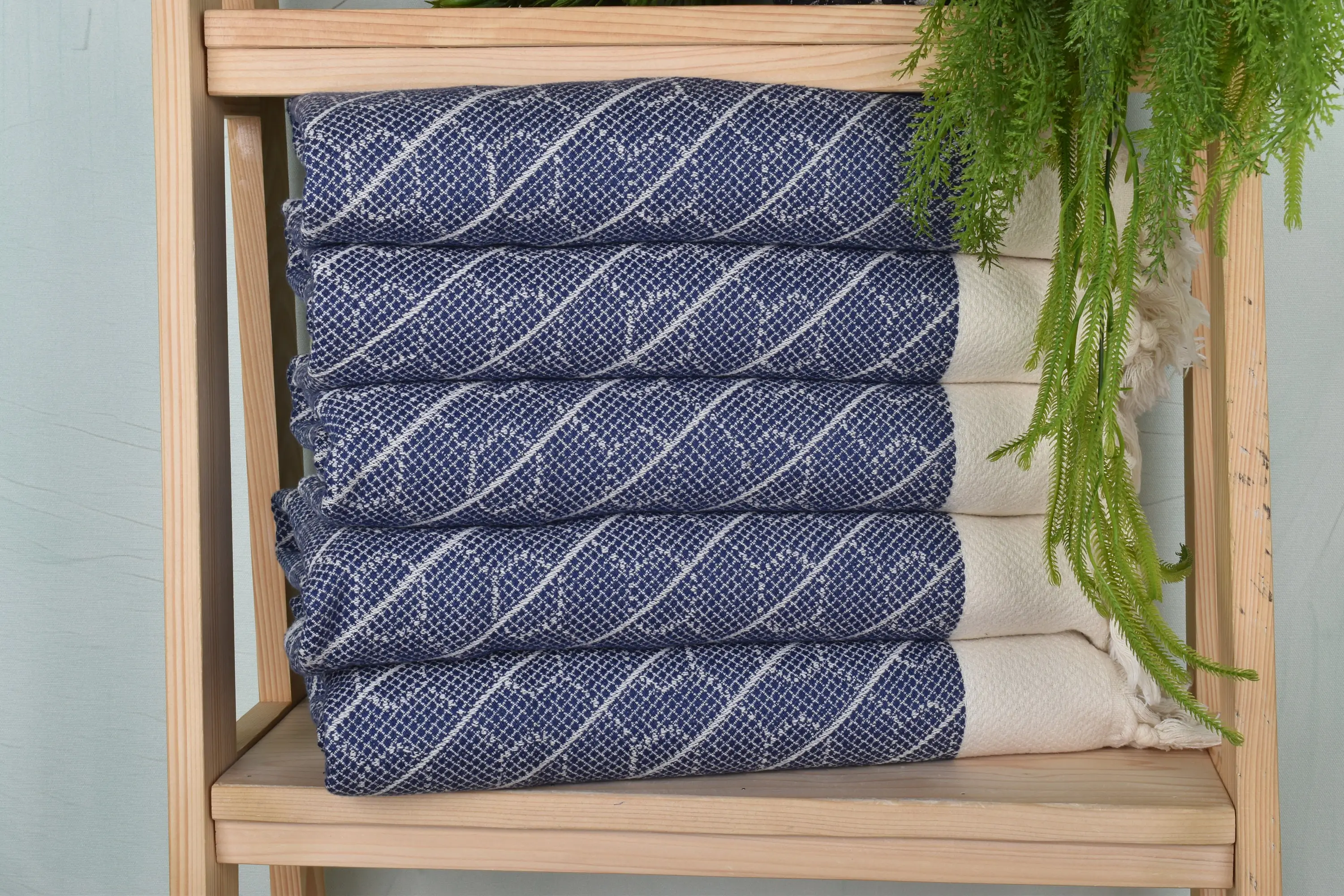 Geometric Tea Towel Navy Cotton, Personalized Hand Towel, 18x36 Inches - 1