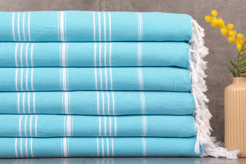 Turkish Towel Organic Cotton Striped Turquoise 40x71 Inches
