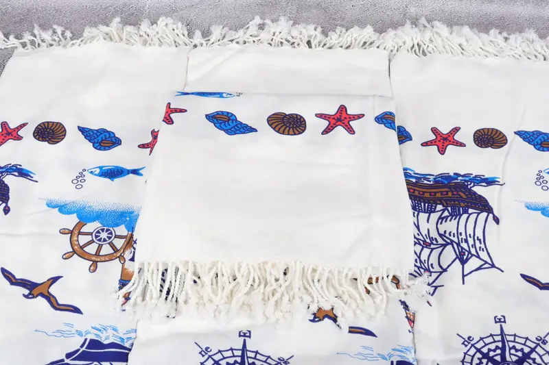 Custom Beach Towel, Valentines Day Gift, Monogrammed Turkish Towel, Sand-resistant towel, 70x40 Cotton Ship Patterned Towel, Turkish towel - 5