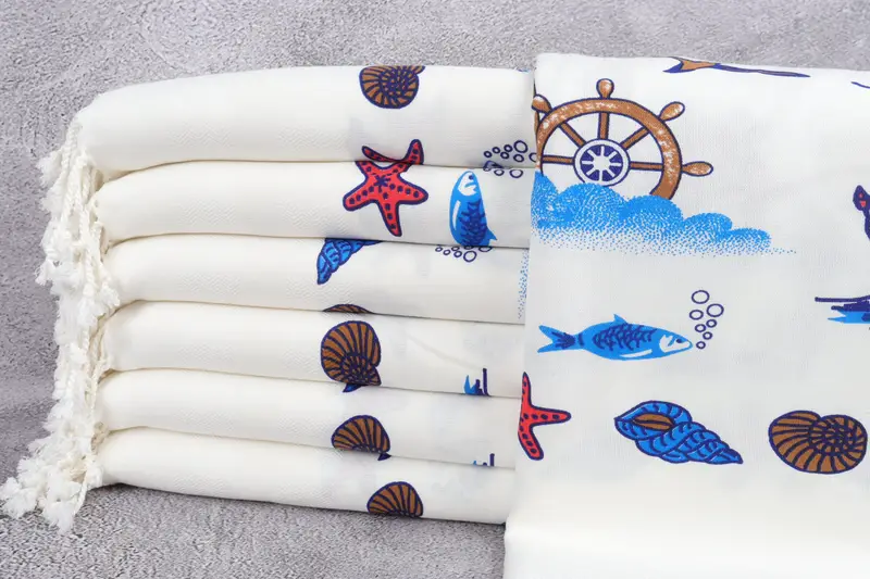 Custom Beach Towel, Valentines Day Gift, Monogrammed Turkish Towel, Sand-resistant towel, 70x40 Cotton Ship Patterned Towel, Turkish towel - 2