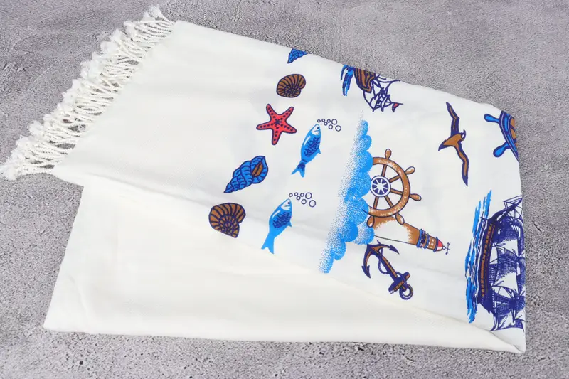 Custom Beach Towel, Valentines Day Gift, Monogrammed Turkish Towel, Sand-resistant towel, 70x40 Cotton Ship Patterned Towel, Turkish towel - 7