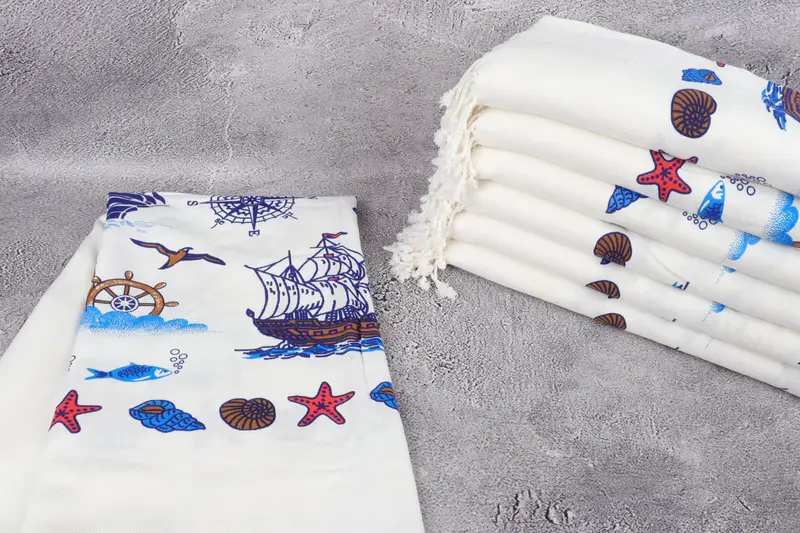 Custom Beach Towel, Valentines Day Gift, Monogrammed Turkish Towel, Sand-resistant towel, 70x40 Cotton Ship Patterned Towel, Turkish towel - 3