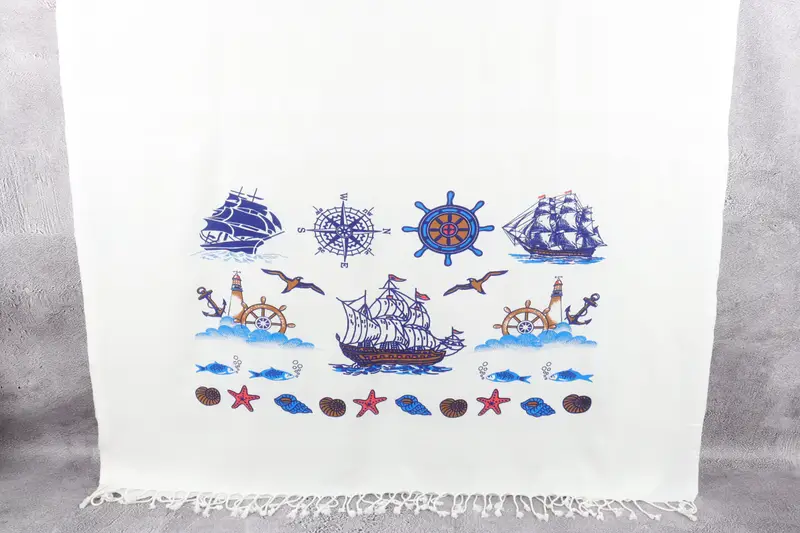 Custom Beach Towel, Valentines Day Gift, Monogrammed Turkish Towel, Sand-resistant towel, 70x40 Cotton Ship Patterned Towel, Turkish towel - 1