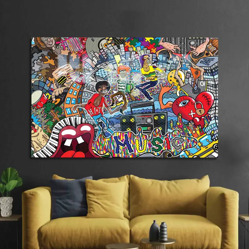 Canlı Baskılı Cam: Soyut Müzik Grafiti Zarafet