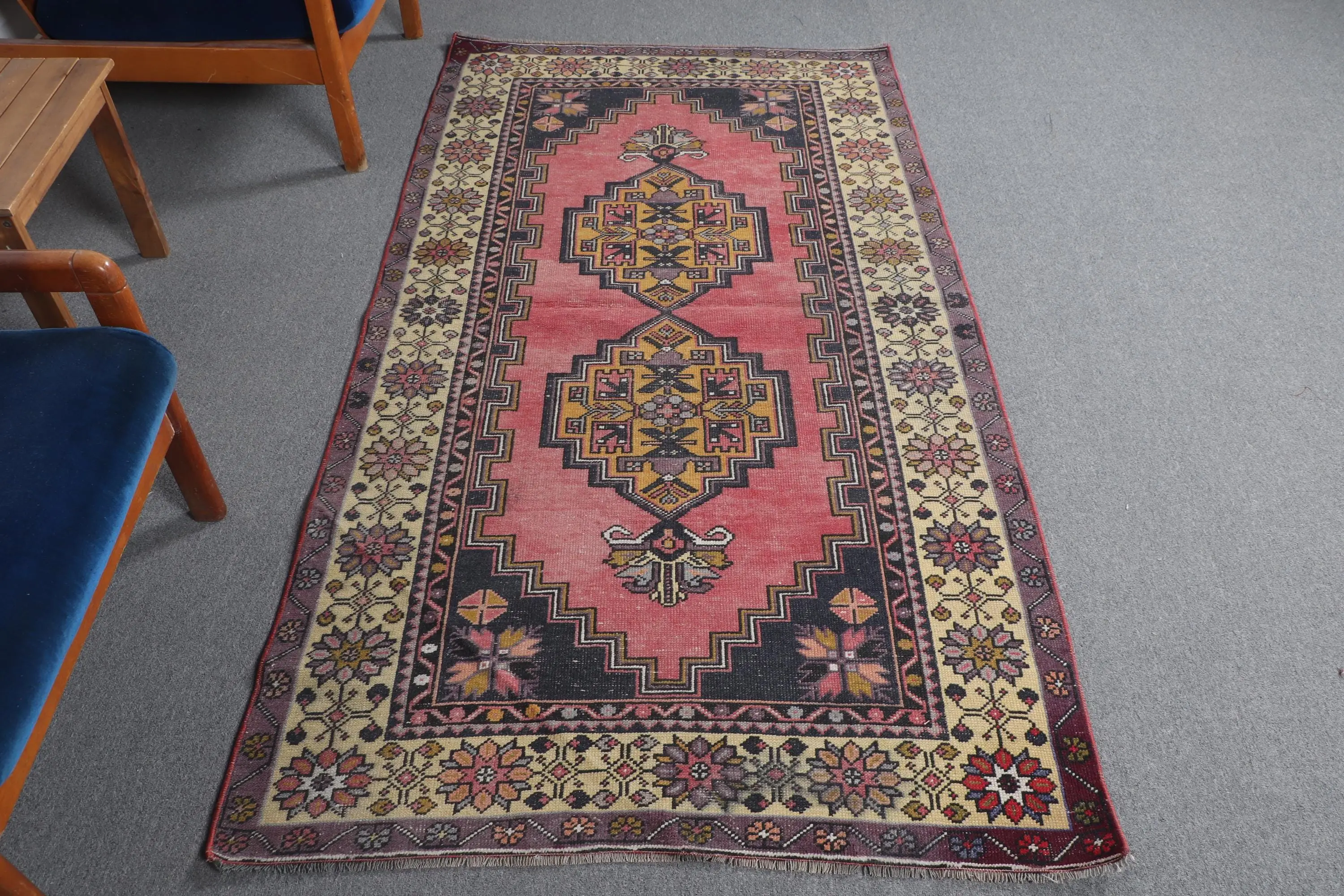 3.7x7 ft Turkish Vintage Rug, Area Rug, Red Wool Rug - 1