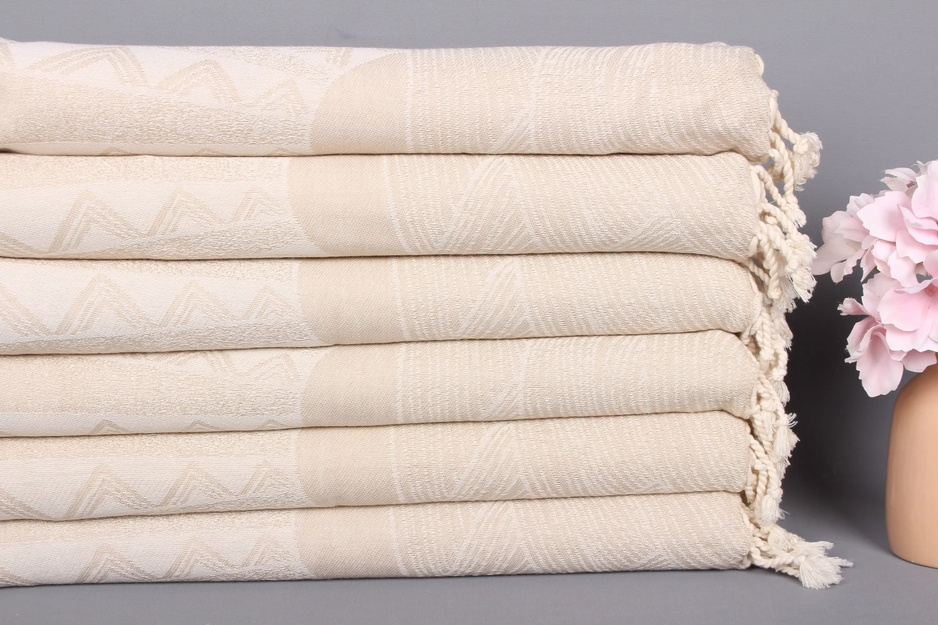 Personalized Turkish Hand Towel Beige Cotton Striped, 18x36 Inches - 1