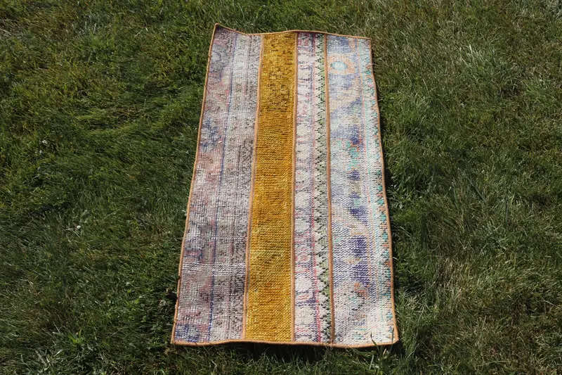Oushak-Teppich, 1,7x3,2 ft Vintage-Teppich, blauer abstrakter Teppich aus Wolle - 1