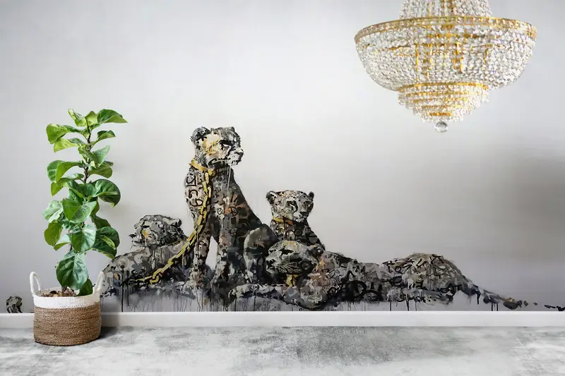 Modern Wall Paper,Banksy Cheetah Wall Art,Street Wall Decor,Wall Paper Peel and Stick,Paper Wall Art ,Leopard Wall Art, - 4