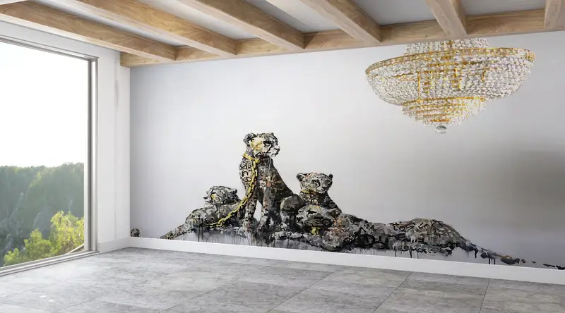 Modern Wall Paper,Banksy Cheetah Wall Art,Street Wall Decor,Wall Paper Peel and Stick,Paper Wall Art ,Leopard Wall Art, - 2