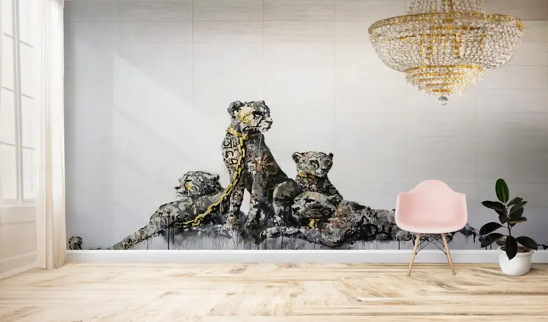 Modern Wall Paper,Banksy Cheetah Wall Art,Street Wall Decor,Wall Paper Peel and Stick,Paper Wall Art ,Leopard Wall Art, - 5