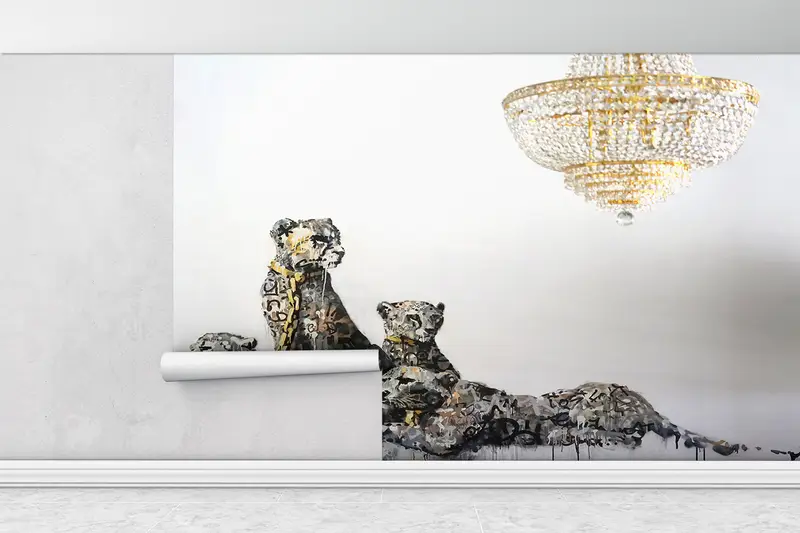 Modern Wall Paper,Banksy Cheetah Wall Art,Street Wall Decor,Wall Paper Peel and Stick,Paper Wall Art ,Leopard Wall Art, - 1
