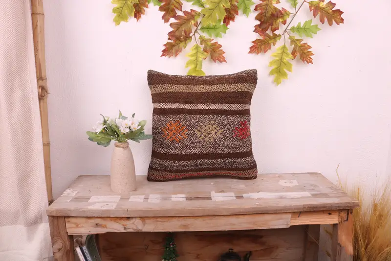 14x14 Red Cushion Case, Home Decor Pillow, Ethnic Throw Pillow, Throw Kilim Pillow, Crochet Pattern Cushion Cover, Pillow Sham, Turkish Kilim Pillow - 1