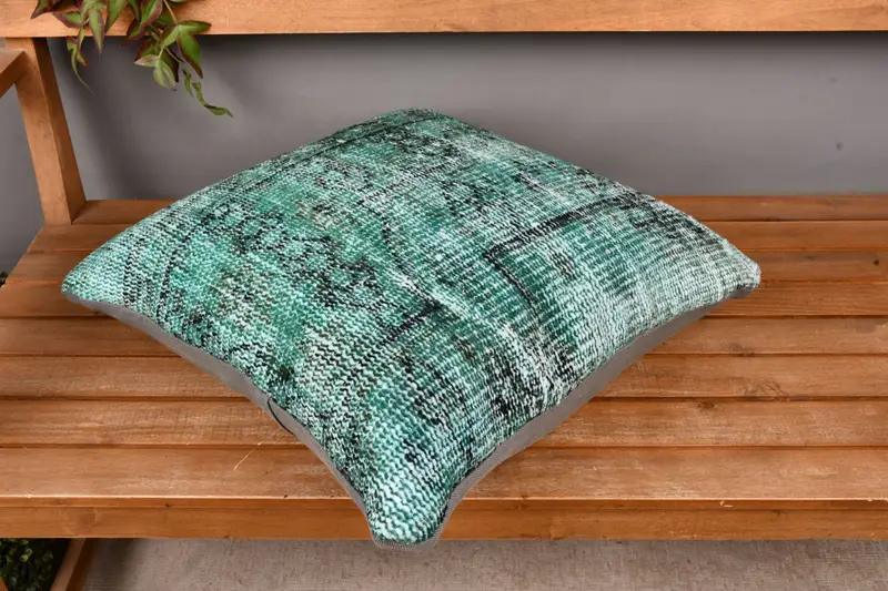 Ethnical Kilim Rug Pillow, Cushion, Gift Pillow, Outdoor Pillow Sham, Kilim Pillow, 20x20 Green Cushion Case, Handwoven Pillow Cover Pillow Cover - 2