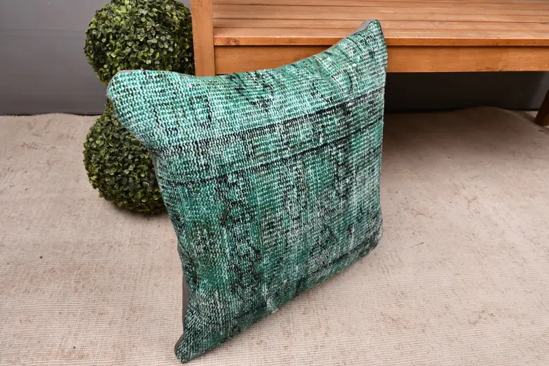 Ethnical Kilim Rug Pillow, Cushion, Gift Pillow, Outdoor Pillow Sham, Kilim Pillow, 20x20 Green Cushion Case, Handwoven Pillow Cover Pillow Cover - 7