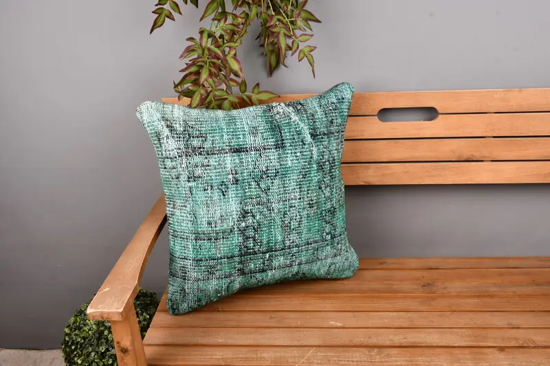 Ethnical Kilim Rug Pillow, Cushion, Gift Pillow, Outdoor Pillow Sham, Kilim Pillow, 20x20 Green Cushion Case, Handwoven Pillow Cover Pillow Cover - 1