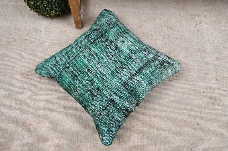 Ethnical Kilim Rug Pillow, Cushion, Gift Pillow, Outdoor Pillow Sham, Kilim Pillow, 20x20 Green Cushion Case, Handwoven Pillow Cover Pillow Cover - 8