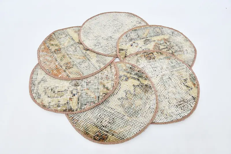 Manteles individuales de círculo bohemio, decoración de lana de algodón beige y naranja