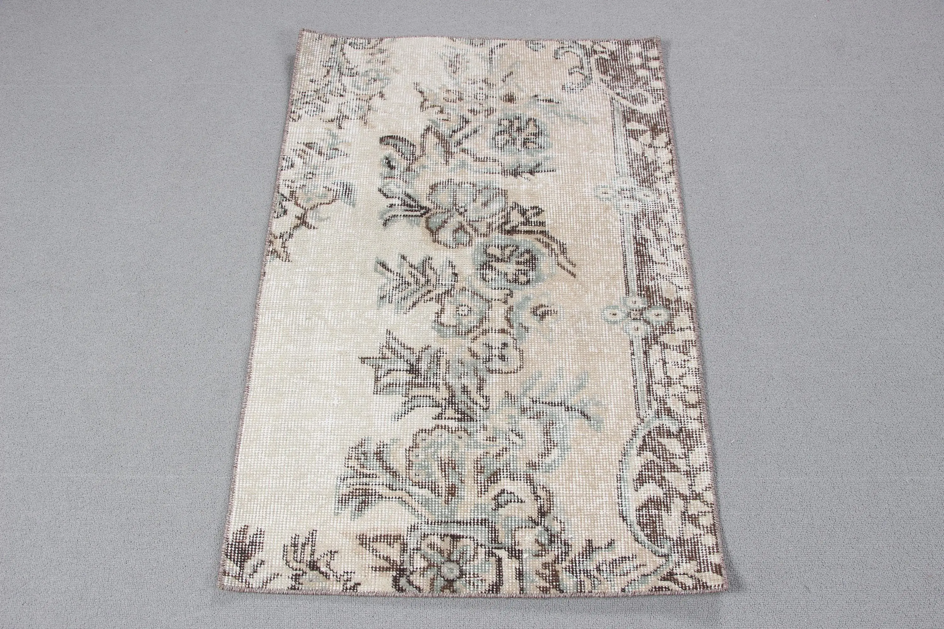 2.1x3.1 ft Rug, Turkish Vintage Rug, Brown Check Wool Rug - 1