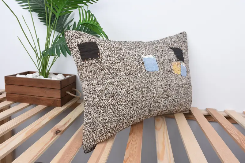 Pillow Sham, Vintage Kilim Throw Pillow, Kilim Pillow Cover, Retro Throw Cushion Cover, 16x24 Beige Pillow Sham, Turkish Pillow - 4
