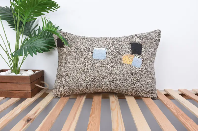 Pillow Sham, Vintage Kilim Throw Pillow, Kilim Pillow Cover, Retro Throw Cushion Cover, 16x24 Beige Pillow Sham, Turkish Pillow - 1