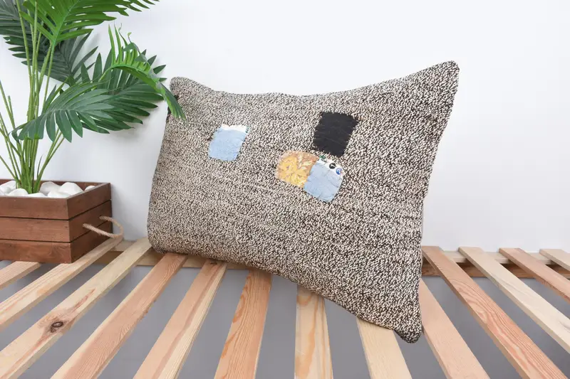 Pillow Sham, Vintage Kilim Throw Pillow, Kilim Pillow Cover, Retro Throw Cushion Cover, 16x24 Beige Pillow Sham, Turkish Pillow - 5