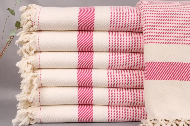 Wedding Gift Blanket White-Fuchsia Throw Striped, 83x91 Inches