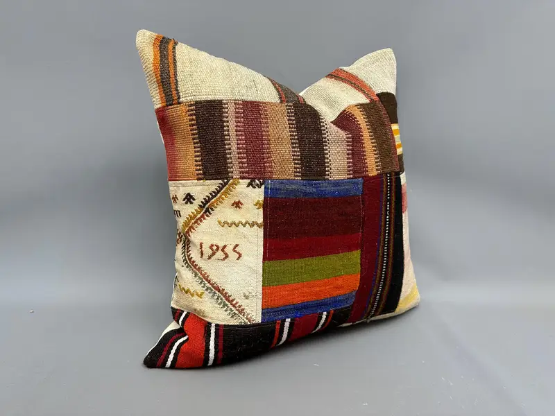 Vintage Pillow, Vintage Kilim Pillow, Handmade Kilim Cushion, Neutral Pillow, 24x24 Beige Pillow Cover, Pillow Cover, Kilim Rug Pillow Case - 2