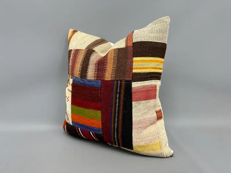 Vintage Pillow, Vintage Kilim Pillow, Handmade Kilim Cushion, Neutral Pillow, 24x24 Beige Pillow Cover, Pillow Cover, Kilim Rug Pillow Case - 3