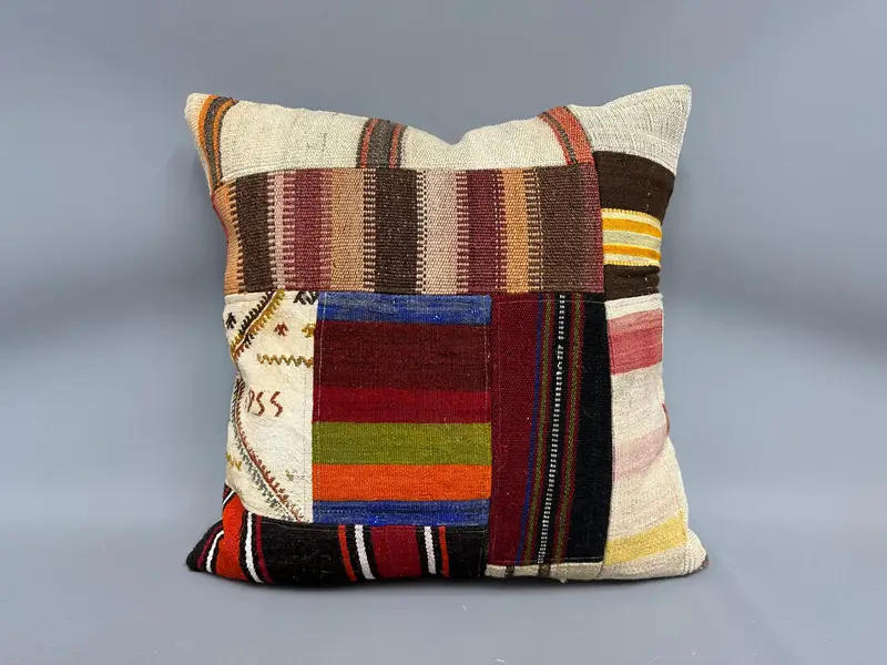 Vintage Pillow, Vintage Kilim Pillow, Handmade Kilim Cushion, Neutral Pillow, 24x24 Beige Pillow Cover, Pillow Cover, Kilim Rug Pillow Case - 4