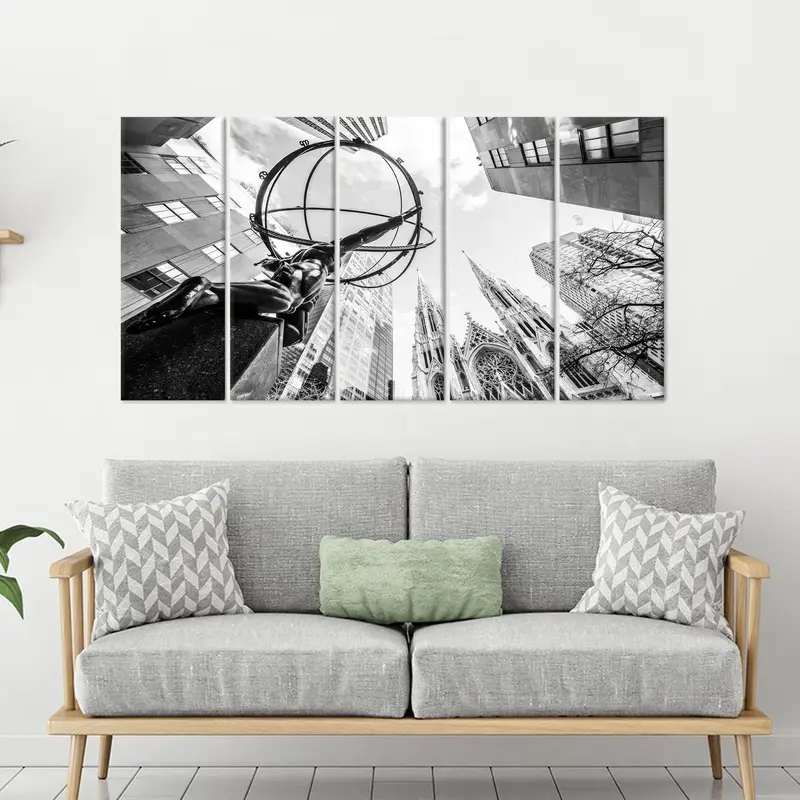 New York Canvas Decor, City Landscape, NY, Cityscape, Atlas Statue Art, City Canvas Art, Wall Hanging Art, Canvas Wall Art, Modern Canvas - 3