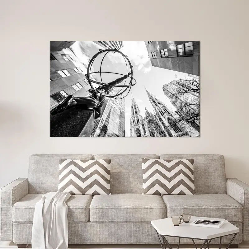 New York Canvas Decor, City Landscape, NY, Cityscape, Atlas Statue Art, City Canvas Art, Wall Hanging Art, Canvas Wall Art, Modern Canvas - 1
