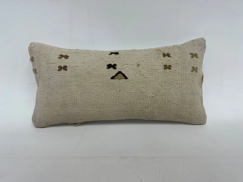 Turkish Bench Pillow Case, Turkish Kilim Pillow, 10x20 Beige Pillow Cover, Cushion Cover, Antique Pillows, Handmade Kilim Cushion - 1