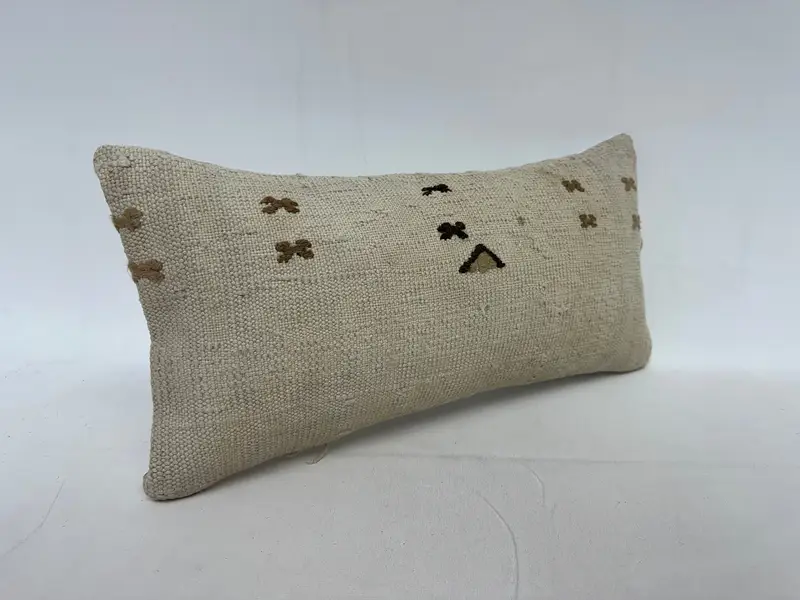 Turkish Bench Pillow Case, Turkish Kilim Pillow, 10x20 Beige Pillow Cover, Cushion Cover, Antique Pillows, Handmade Kilim Cushion - 2