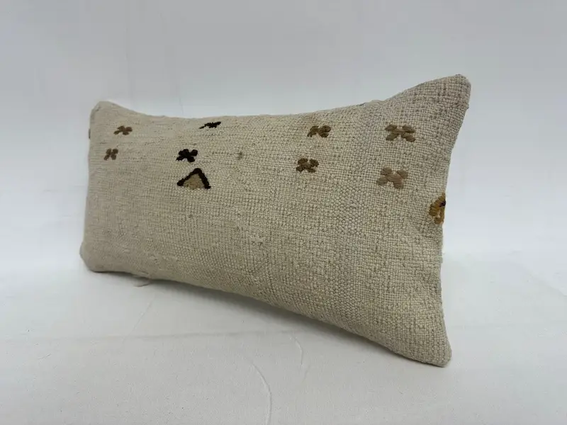 Turkish Bench Pillow Case, Turkish Kilim Pillow, 10x20 Beige Pillow Cover, Cushion Cover, Antique Pillows, Handmade Kilim Cushion - 3