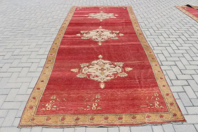 Vintage Halı, 5.3x11.9 ft Büyük Halı, Kırmızı Kahverengi Oushak Yün Halı - 1