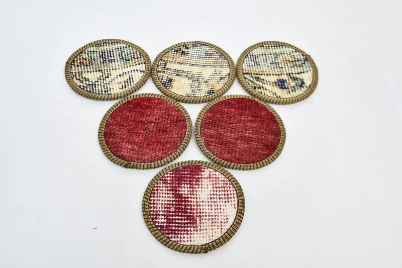 Bohemian Round Coaster Set, Red and Beige Coasters