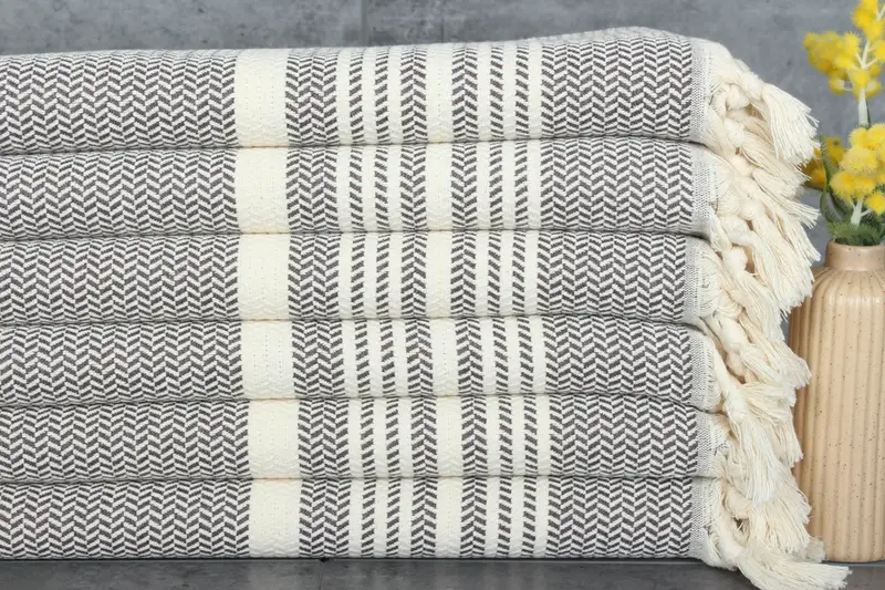 Brown Cotton Tea Towel Striped Personalized Dish, 18x40 Inches