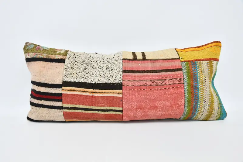 Vintage Kilim Throw Pillow, Ethnical Kilim Rug Pillow, 16x36 Pink Pillow Sham, Cushion Cover, Designer Throw Pillow Cover, Pillow for Sofa - 1