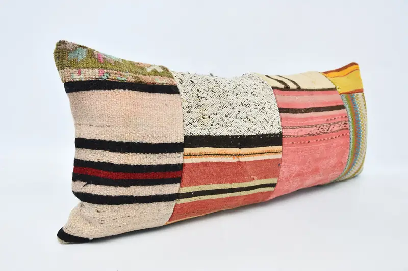 Vintage Kilim Throw Pillow, Ethnical Kilim Rug Pillow, 16x36 Pink Pillow Sham, Cushion Cover, Designer Throw Pillow Cover, Pillow for Sofa - 3
