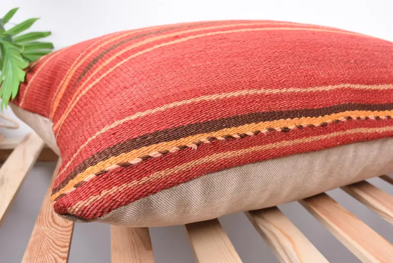 Art Deco Cushion Cover, Interior Designer Pillow, Kilim Pillow, Pillow, 20x28 Red Cushion, Armchair Pillow Case, Turkish Kilim Pillow - 6