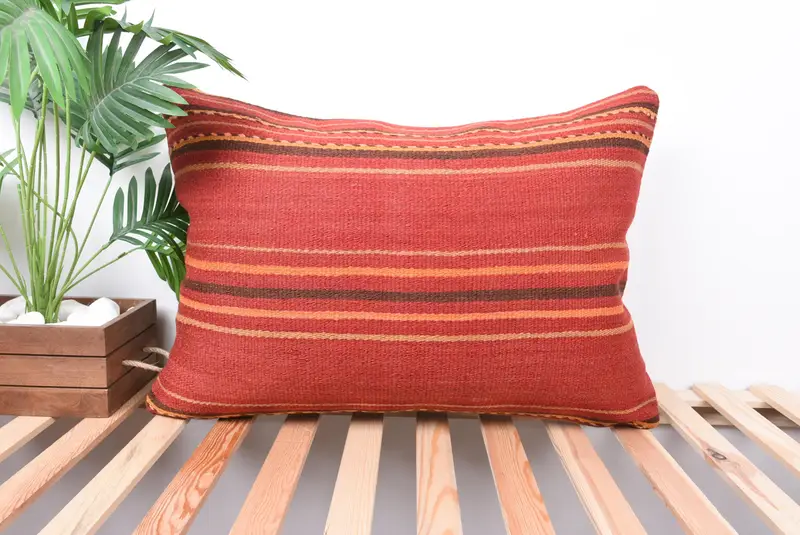 Art Deco Cushion Cover, Interior Designer Pillow, Kilim Pillow, Pillow, 20x28 Red Cushion, Armchair Pillow Case, Turkish Kilim Pillow - 1