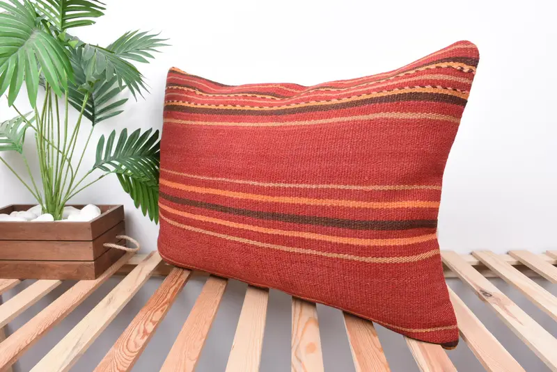 Art Deco Cushion Cover, Interior Designer Pillow, Kilim Pillow, Pillow, 20x28 Red Cushion, Armchair Pillow Case, Turkish Kilim Pillow - 5