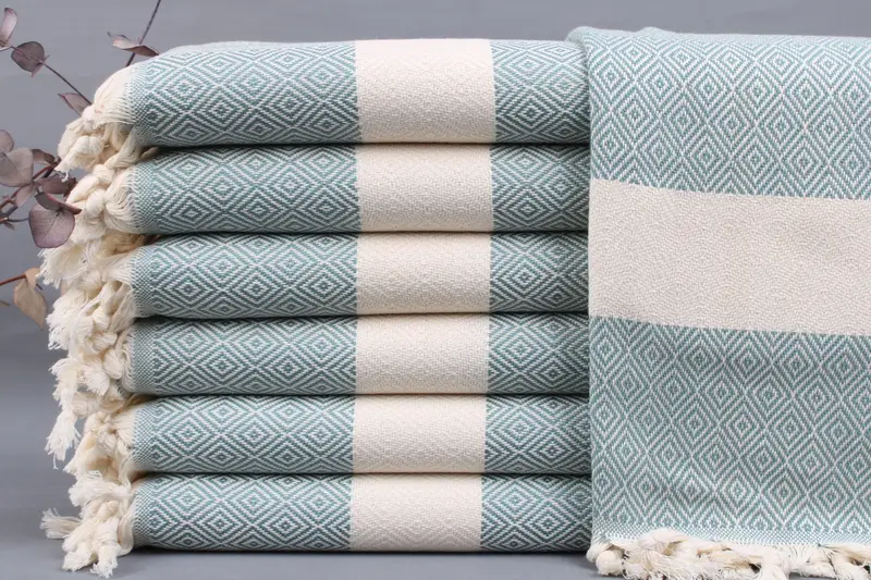 Hand Towel Embroidered Petrol Green with Beige, 20x40 Inches