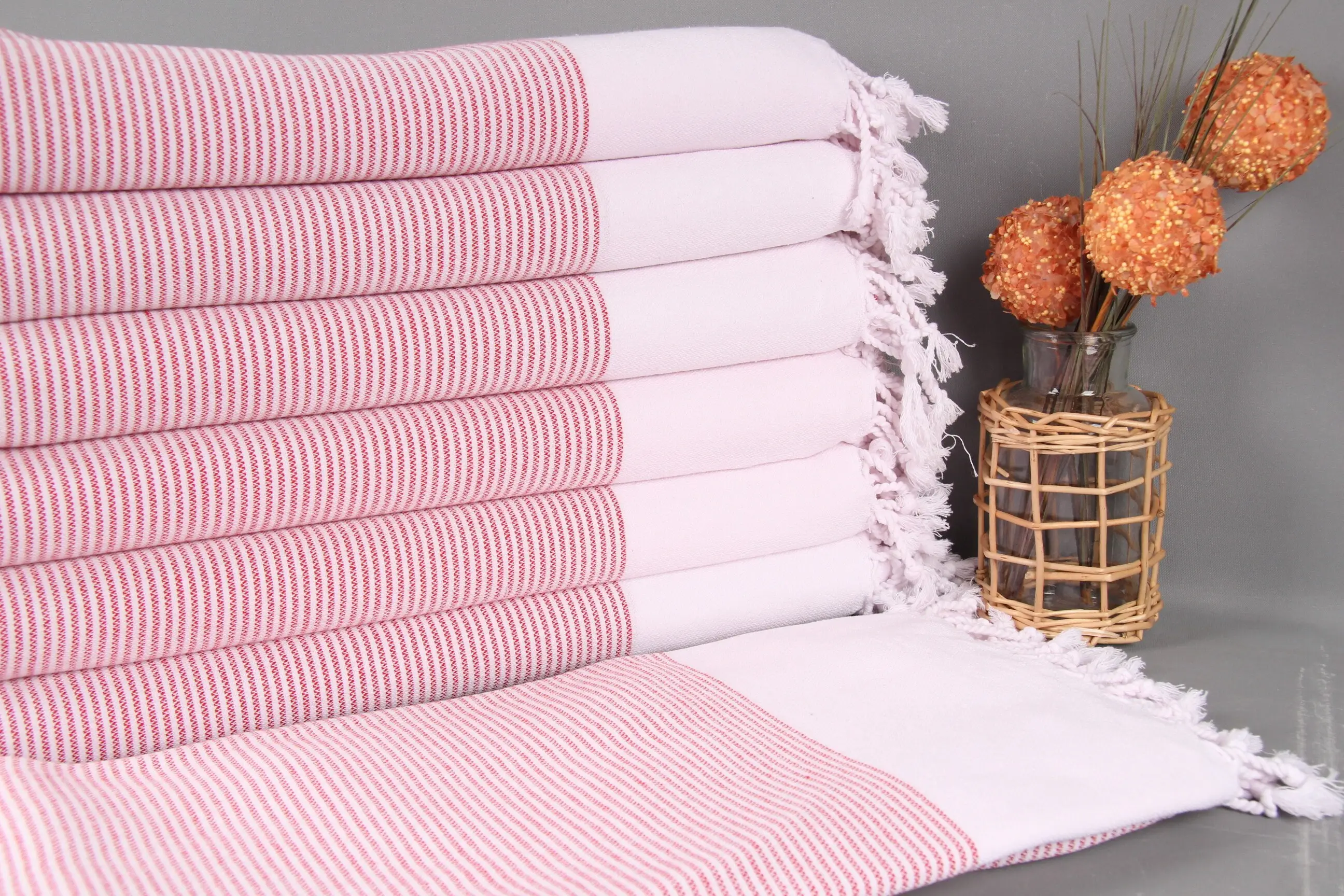 Personalized Custom Turkish Towel Red Striped, 36x71 Inches - 1