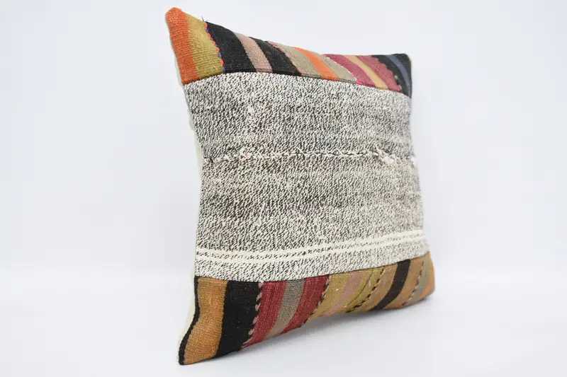 Vintage Kilim Pillow, One Of A Kind Cushion, Pillow Case, 18x18 White Pillow Cover, Antique Pillows, Knitted Pillow Cover, Boho Pillow Sham Cover - 3
