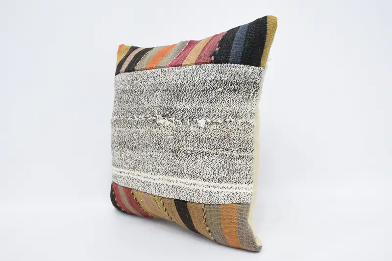 Vintage Kilim Pillow, One Of A Kind Cushion, Pillow Case, 18x18 White Pillow Cover, Antique Pillows, Knitted Pillow Cover, Boho Pillow Sham Cover - 4