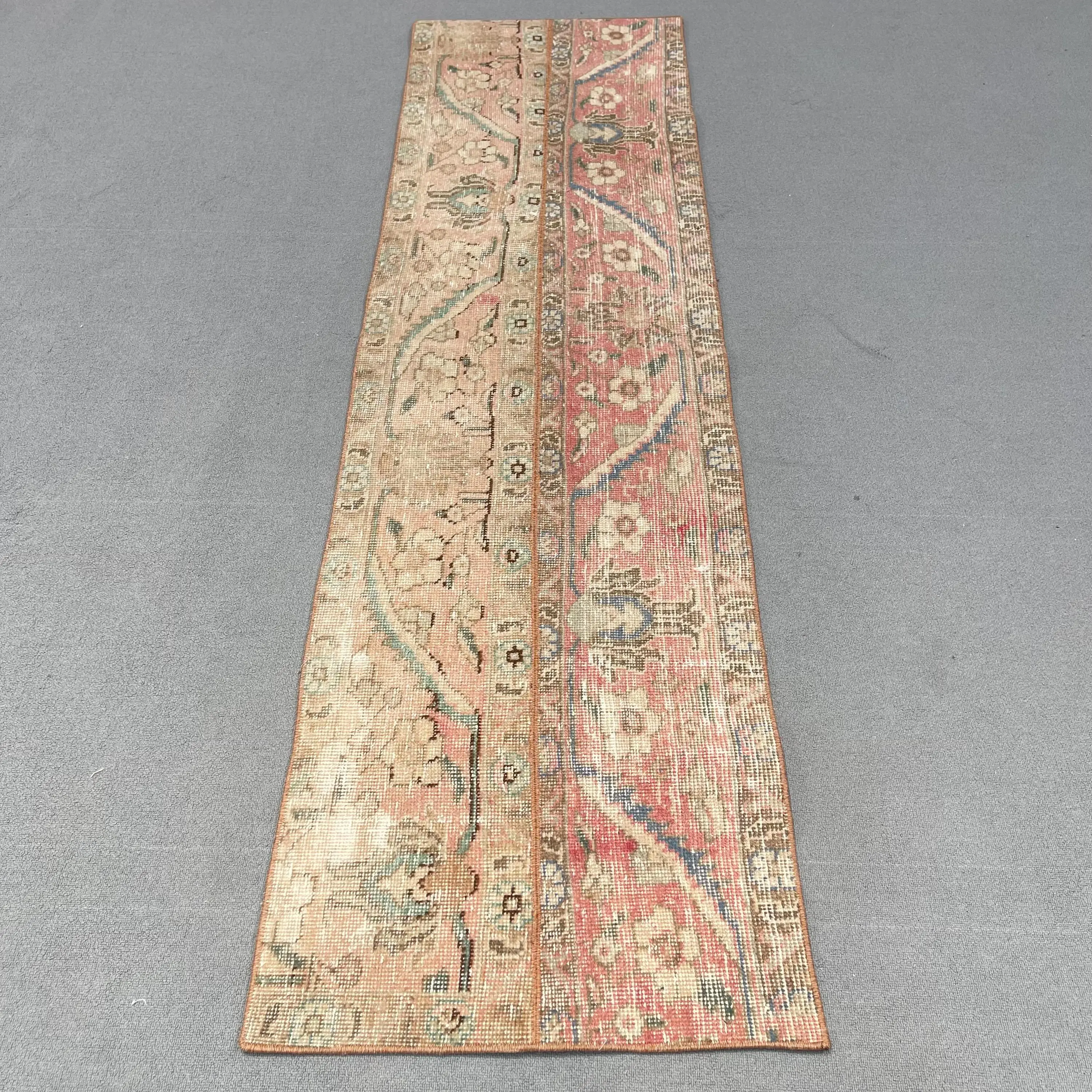 Türkischer Vintage-Teppich, 2,1 x 7,7 Fuß großer Teppich, rot gepunkteter Wollteppich - 1