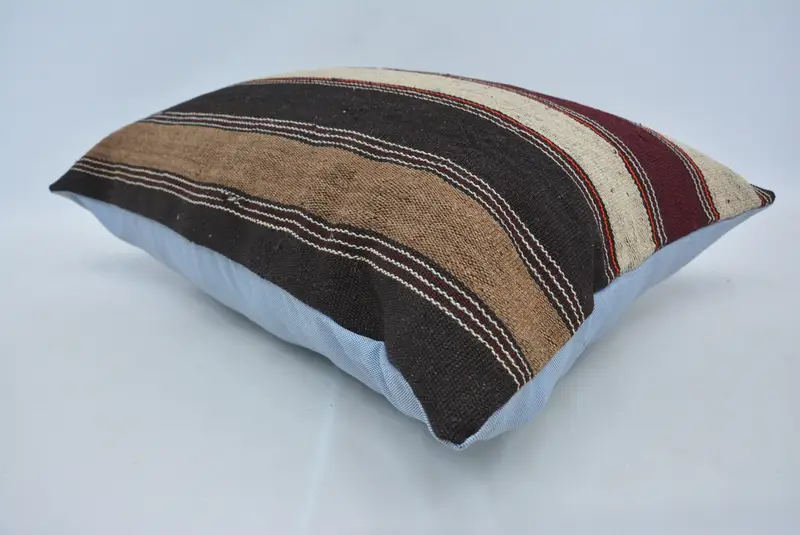 Brown & Beige Embroidered Geometric Pillow, 20x28 Inches, Handmade Throw Pillow - 6